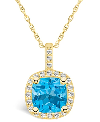 Macy's Blue Topaz (2-3/4 Ct. T.w.) and Diamond (1/4 Ct. T.w.) Halo Pendant Necklace in 14K Yellow Gold