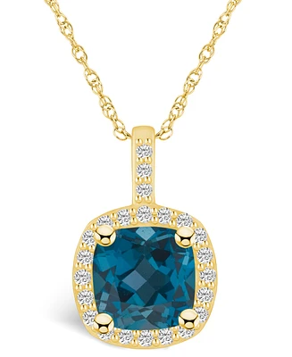 Macy's London Blue Topaz (2-3/4 Ct. T.w.) and Diamond (1/4 Ct. T.w.) Halo Pendant Necklace in 14K Yellow Gold