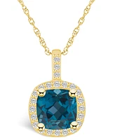 Macy's London Blue Topaz (2-3/4 Ct. T.w.) and Diamond (1/4 Ct. T.w.) Halo Pendant Necklace in 14K Yellow Gold