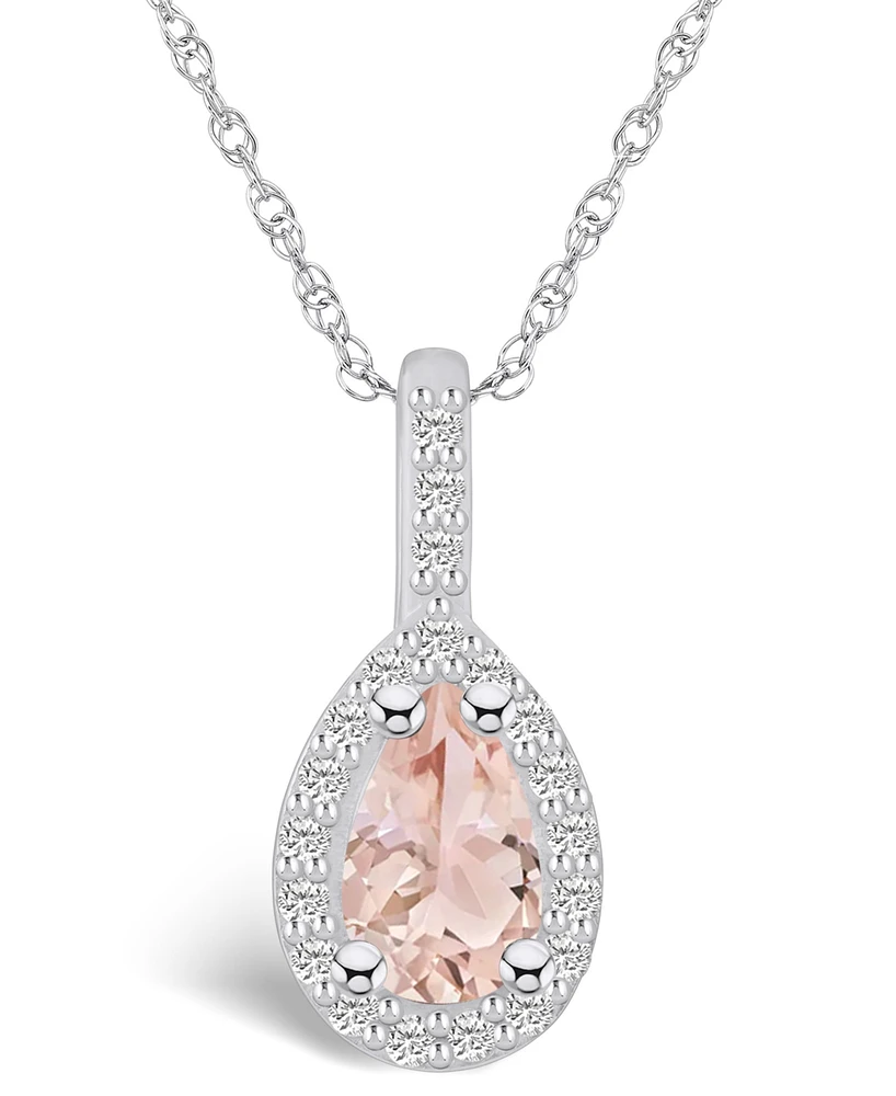 Macy's Morganite (3/4 Ct. T.w.) and Diamond (1/5 Ct. T.w.) Halo Pendant Necklace in 14K Gold