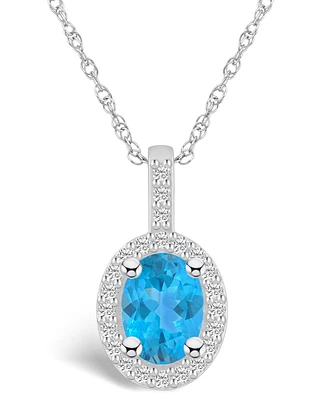 Macy's Blue Topaz (1-5/8 Ct. T.w.) and Diamond (1/4 Ct. T.w.) Halo Pendant Necklace in 14K Gold