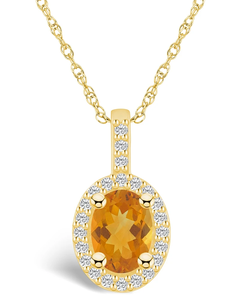 Macy's Citrine (1-1/5 Ct. T.w.) and Diamond (1/4 Ct. T.w.) Halo Pendant Necklace in 14K Yellow Gold