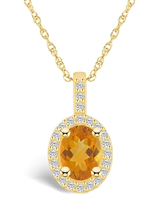 Macy's Citrine (1-1/5 Ct. T.w.) and Diamond (1/4 Ct. T.w.) Halo Pendant Necklace in 14K Yellow Gold