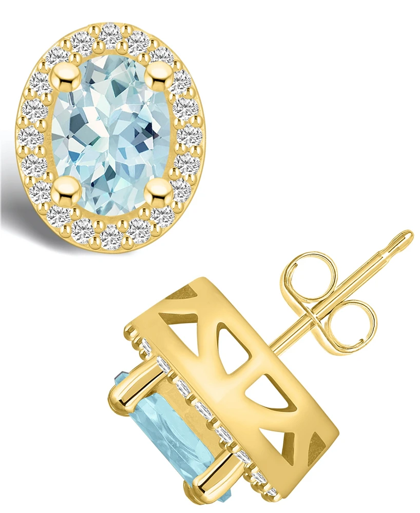 Macy's Aquamarine (2-1/3 ct. t.w.) and Diamond (3/8 ct. t.w.) Halo Stud Earrings in 14K Yellow Gold