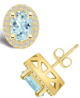 Macy's Aquamarine (2-1/3 ct. t.w.) and Diamond (3/8 ct. t.w.) Halo Stud Earrings in 14K Yellow Gold
