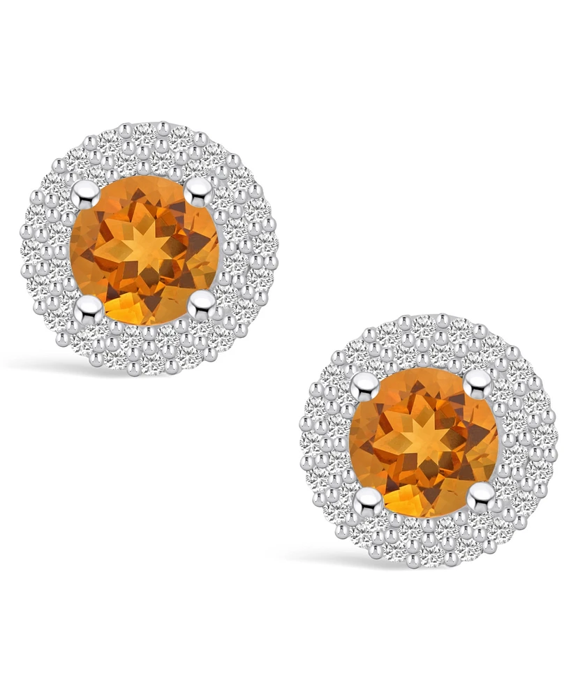 Macy's Citrine (1-1/2 ct. t.w.) and Diamond (1/2 ct. t.w.) Halo Stud Earrings in 14K Gold