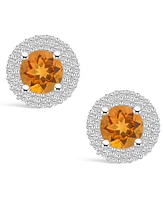 Macy's Citrine (1-1/2 ct. t.w.) and Diamond (1/2 ct. t.w.) Halo Stud Earrings in 14K Gold