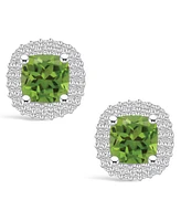 Macy's Peridot (2-1/5 ct. t.w.) and Diamond (3/8 ct. t.w.) Halo Stud Earrings in 14K Gold