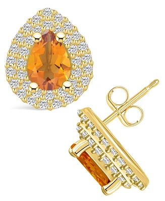 Macy's Citrine (1-1/3 ct. t.w.) and Diamond (5/8 ct. t.w.) Halo Stud Earrings in 14K Yellow Gold