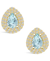 Macy's Aquamarine (1-1/5 ct. t.w.) and Diamond (5/8 ct. t.w.) Halo Stud Earrings in 14K Yellow Gold