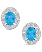 Macy's Topaz (2 ct. t.w.) and Diamond (/2 ct. t.w.) Halo Stud Earrings in 14K Gold