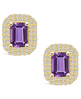 Macy's Amethyst (2 ct. t.w.) and Diamond (3/4 ct. t.w.) Halo Stud Earrings in 14K Yellow Gold