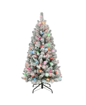 4.5' Pre-Lit Flocked Virginia Pine Tree with 200 Underwriters Laboratories Multi Color Incandescent Lights, 316 Tips