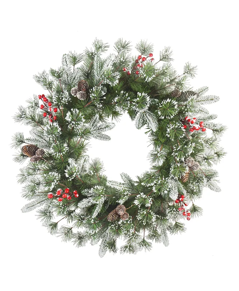 24" Decorated Wreath with Pine Cones Berries, 200 Tips