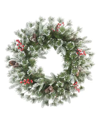 24" Decorated Wreath with Pine Cones Berries, 200 Tips