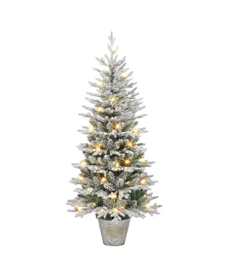 Puleo 6FT Pre-Lit Flocked Tree