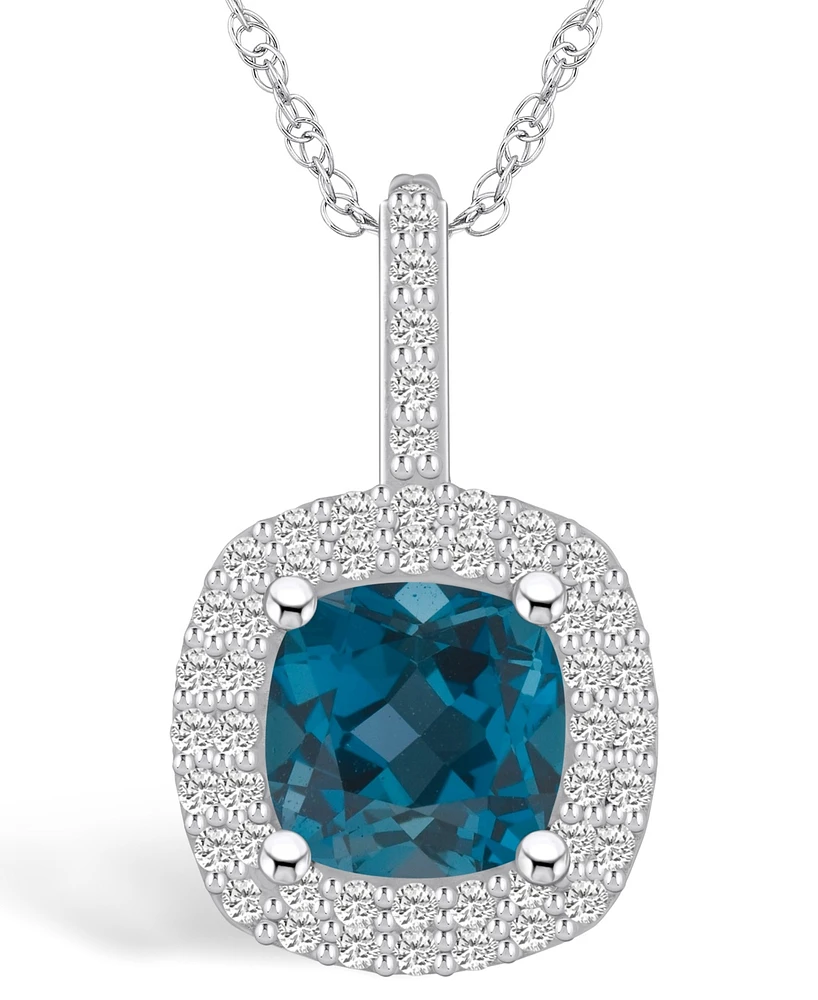 Macy's London Blue Topaz (2-3/4 Ct. T.w.) and Diamond (1/2 Ct. T.w.) Halo Pendant Necklace in 14K Gold