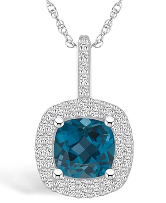 Macy's London Blue Topaz (2-3/4 Ct. T.w.) and Diamond (1/2 Ct. T.w.) Halo Pendant Necklace in 14K Gold