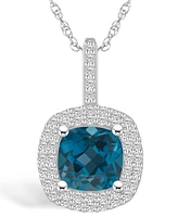 Macy's London Blue Topaz (2-3/4 Ct. T.w.) and Diamond (1/2 Ct. T.w.) Halo Pendant Necklace in 14K Gold