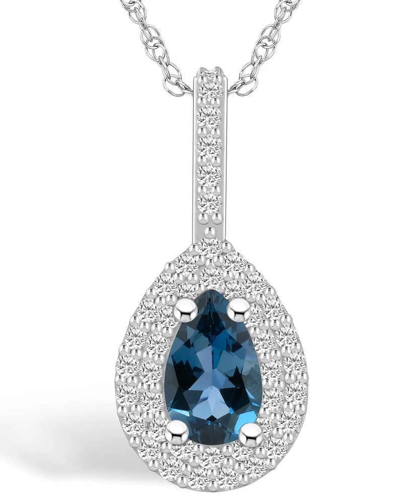 Macy's London Blue Topaz (1 Ct. T.w.) and Diamond (3/8 Ct. T.w.) Halo Pendant Necklace in 14K Gold