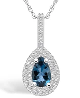 Macy's London Blue Topaz (1 Ct. T.w.) and Diamond (3/8 Ct. T.w.) Halo Pendant Necklace in 14K Gold