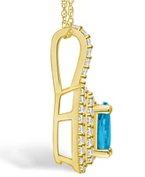 Macy's Blue Topaz (1 Ct. T.w.) and Diamond (3/8 Ct. T.w.) Halo Pendant Necklace in 14K Yellow Gold