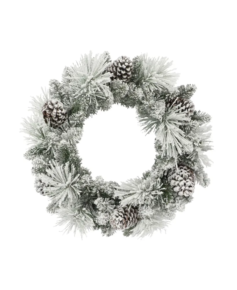 32 Flocked Pre-Lit LED Decorated Artificial Wreath