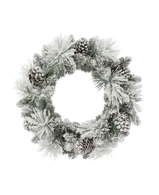 24" Flocked Berkshire Spruce Wreath with Pine Cones, 56 Tips