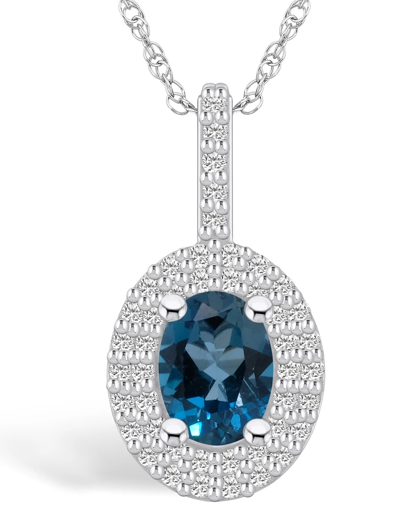 Macy's London Blue Topaz (1-5/8 Ct. T.w.) and Diamond (1/2 Ct. T.w.) Halo Pendant Necklace in 14K Gold