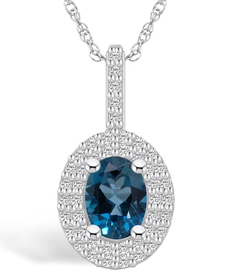 Macy's London Blue Topaz (1-5/8 Ct. T.w.) and Diamond (1/2 Ct. T.w.) Halo Pendant Necklace in 14K Gold