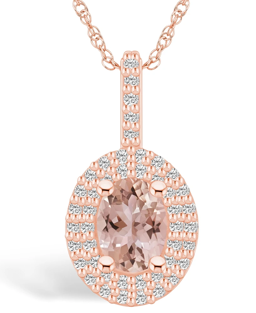 Macy's Morganite (1-1/7 Ct. T.w.) and Diamond (1/2 Ct. T.w.) Halo Pendant Necklace in 14K Rose Gold