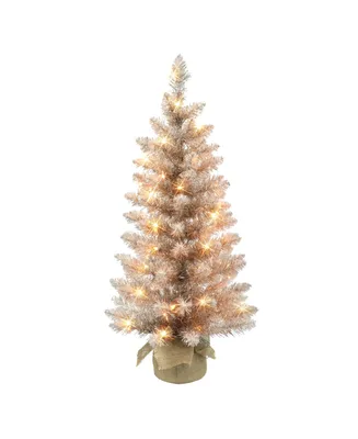 3' Pre-Lit Rose Gold-Tone Tree with 50 Underwriters Laboratories Clear Incandescent Lights and Burlap Base, 97 Tips