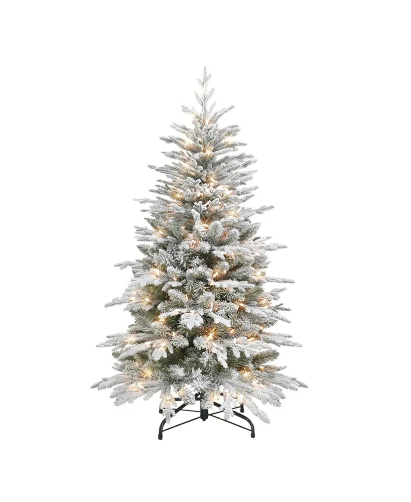 Puleo 4.5FT Pre-Lit Flocked Slim Northern Fir Tree