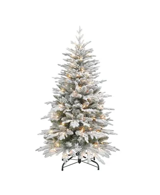4.5' Pre-Lit Flocked Slim Northern Fir Tree with 200 Underwriters Laboratories Clear Incandescent Lights, 1009 Tips