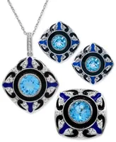 Swiss Blue White Topaz Enamel Jewelry Collection In Sterling Silver