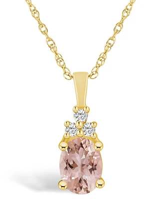 Macy's Morganite (1-1/7 Ct. T.w.) and Diamond (1/10 Ct. T.w.) Pendant Necklace in 14K Yellow Gold