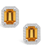 Macy's Citrine (3-1/5 ct. t.w.) and Diamond (3/8 ct. t.w.) Halo Stud Earrings in 14K Gold
