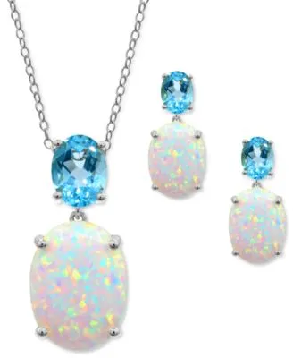 Lab Grown Opal Sky Blue Topaz Jewelry Collection In Sterling Silver