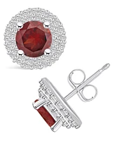 Macy's Garnet (2-1/5 ct. t.w.) and Diamond (1/2 ct. t.w.) Halo Stud Earrings in 14K Gold