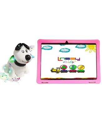 Linsay New 10.1" Funny Tablet Octa Core 128GB Bundle with Blue Protective Case and Smart Dog Toy Lights and Music