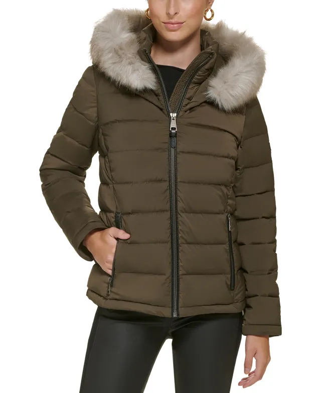 Dkny Women's Hooded Bibbed Zip-Front Puffer Coat