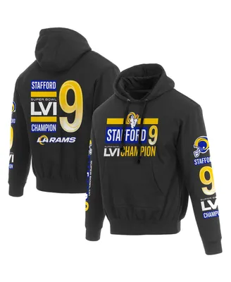 Men's Jh Design Matthew Stafford Black Los Angeles Rams Super Bowl Lvi Champions Player Name and Number Pullover Hoodie