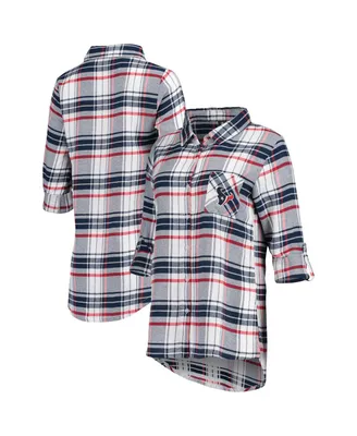 Women's Concepts Sport Navy, Red Houston Texans Accolade Flannel Long Sleeve Button-Up Nightshirt