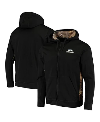Men's Dunbrooke Black, Realtree Camo Seattle Seahawks Decoy Tech Fleece Full-Zip Hoodie