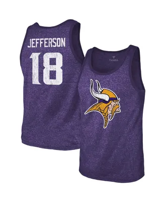 Men's Majestic Threads Justin Jefferson Heathered Purple Minnesota Vikings Name and Number Tri-Blend Tank Top