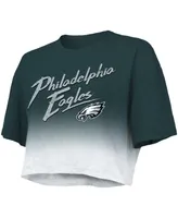 Women's Majestic Threads Jalen Hurts Green, White Philadelphia Eagles Drip-Dye Player Name and Number Tri-Blend Crop T-shirt