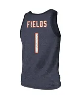 Men's Majestic Threads Justin Fields Heathered Navy Chicago Bears Player Name and Number Tri-Blend Tank Top