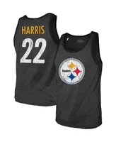 Men's Majestic Threads Najee Harris Heathered Black Pittsburgh Steelers Player Name and Number Tri-Blend Tank Top