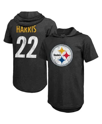 Men's Majestic Threads Najee Harris Black Pittsburgh Steelers Player Name and Number Tri-Blend Hoodie T-shirt