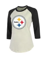 Women's Majestic Threads Najee Harris Cream, Black Pittsburgh Steelers Player Name and Number Raglan 3/4-Sleeve T-shirt